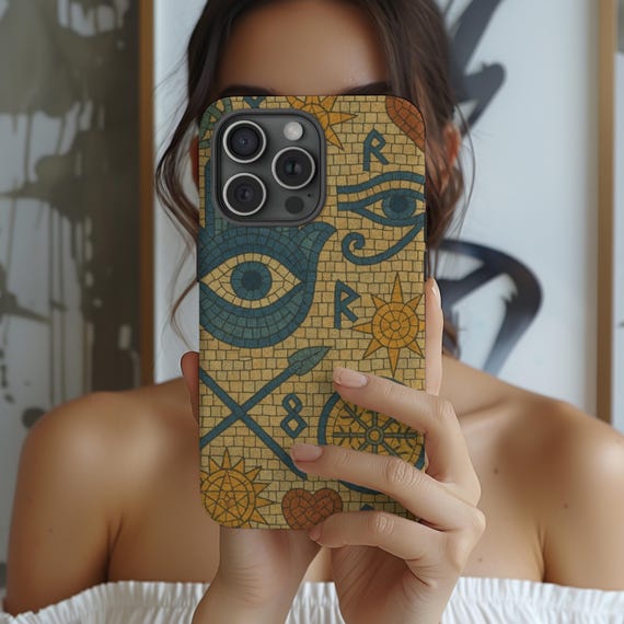 Retro Mosaic Blue Eye Phone Case: Vintage Charm, Durable Protection