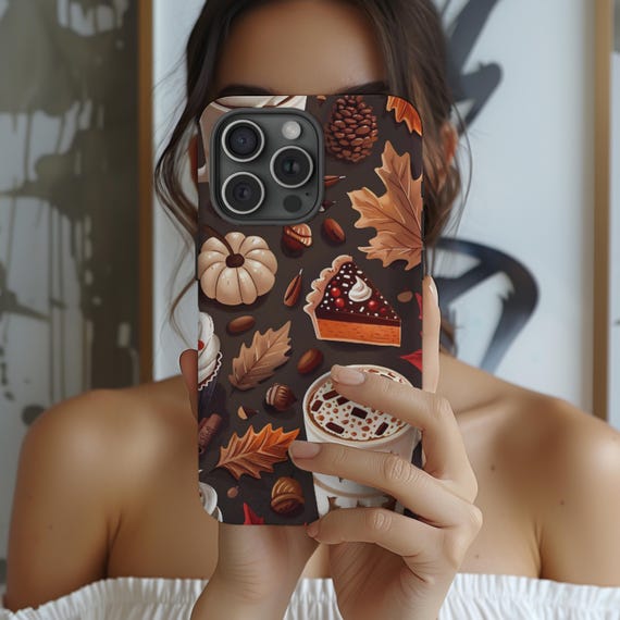 Cozy Autumn Phone Case, Fall-Themed Phone Cover, Cute Coffee and Pumpkin Design, iPhone 16 15 14 Pro Max 8 Plus X, Samsung Galaxy S24 Ultra