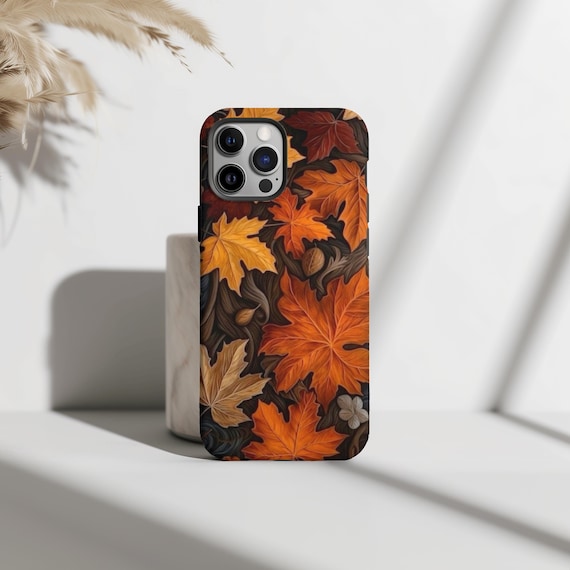 Cozy Fall Autumn Leaves Phone Case, Aesthetic Phone Case, Case For Fall Lovers, iPhone 16 15 14 Pro Max 8 Plus X, Samsung Galaxy S24 Ultra
