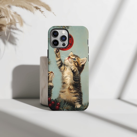 Playful Cat Christmas Ornament Phone Case