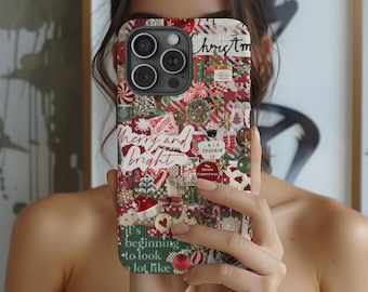 Christmas Collage Phone Case, Merry And Bright Case, Holiday, iPhone 16 15 14 13 12 Pro Max 8 Plus X, Samsung Galaxy S24 S23 S22 S21 Ultra