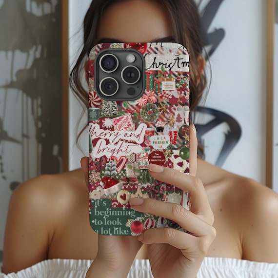 Christmas Collage Phone Case, Merry And Bright Case, Holiday, iPhone 16 15 14 13 12 Pro Max 8 Plus X, Samsung Galaxy S24 S23 S22 S21 Ultra
