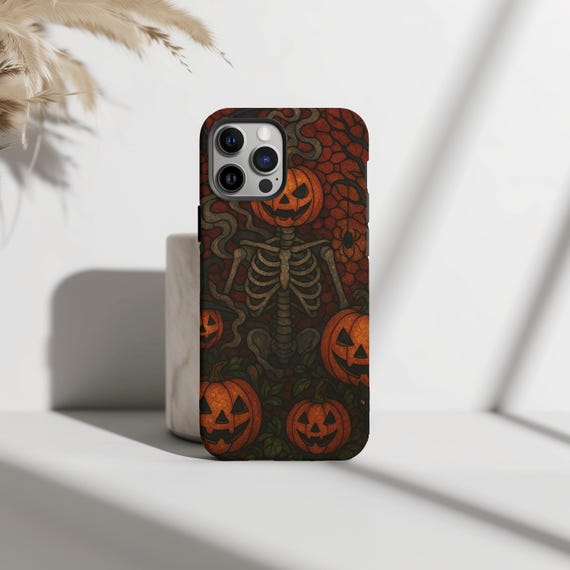 Halloween Pumpkin Skeleton Phone Case: Spooky Jack-o'-Lantern Design