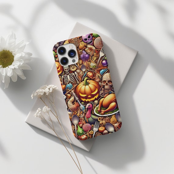 Trio of Cheer Halloween, Thanksgiving & Christmas Phone Case, Holiday, iPhone 16 15 14 13 Pro Max 8 Plus X, Samsung Galaxy S24 S23 S22 Ultra