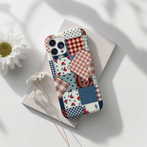Vintage Plaid Patchwork Collage Phone Case, Plaid Perfection, Quilted Style, iPhone 16 15 14 Pro Max 8 Plus X, Samsung Galaxy S24 S23 Ultra