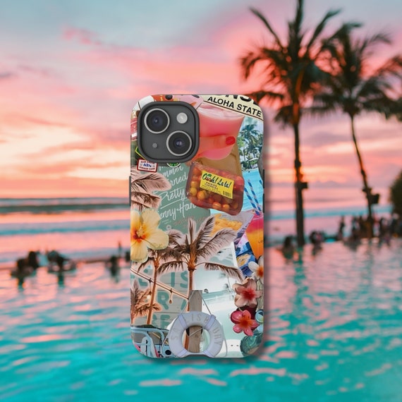 Coastal Collage Phone Case for Girls-Beach TPU & Polycarbonate iPhone 15 14 13 12 11 Pro Max 8 Plus X, Samsung Galaxy S24 S23 S21 S20 Ultra