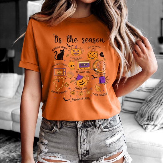 Vintage Halloween Shirt, Tis' the Season, Retro Halloween Aesthetic, Women's Halloween Shirt, Pumpkin Witch Graphic Tee, Halloween gift
