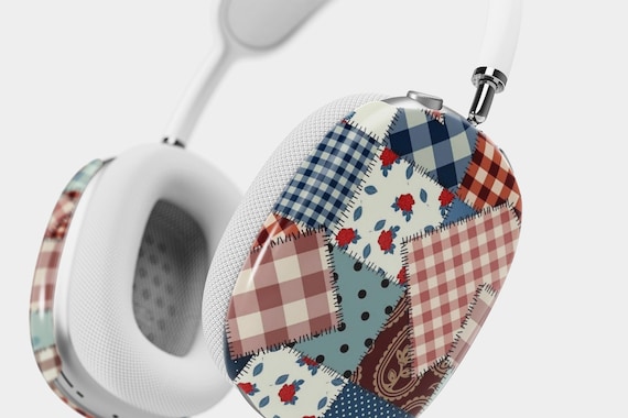 Vintage Plaid Patchwork Collage Airpods Max Cover, Quilted Style