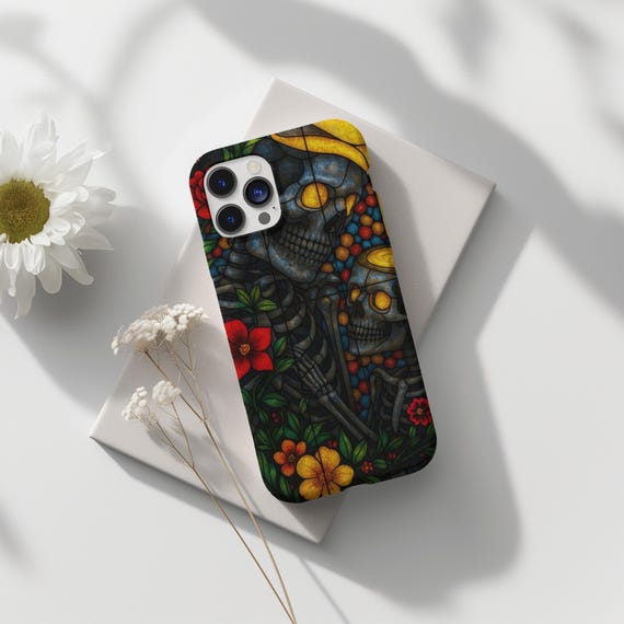 Gothic Skeleton Flower Phone Case: Dark Vintage iPhone Samsung Case
