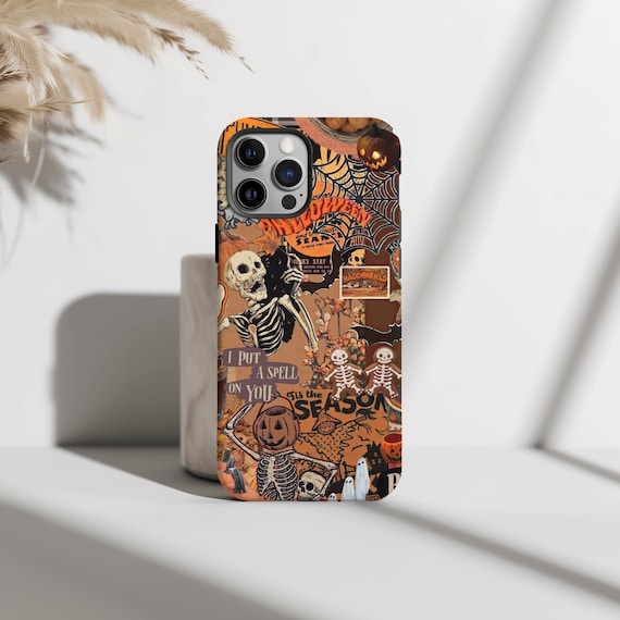 Spooky Halloween Collage Phone Case, I Put A Spell On You Skeleton Case, iPhone 15 14 13 12 Pro Max 8 Plus X, Samsung Galaxy S24 S23 Ultra