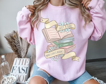 Nur ein Mädchen, das Bücher liebt Rundhals-Sweatshirt, Bücherwurm-Kleidung