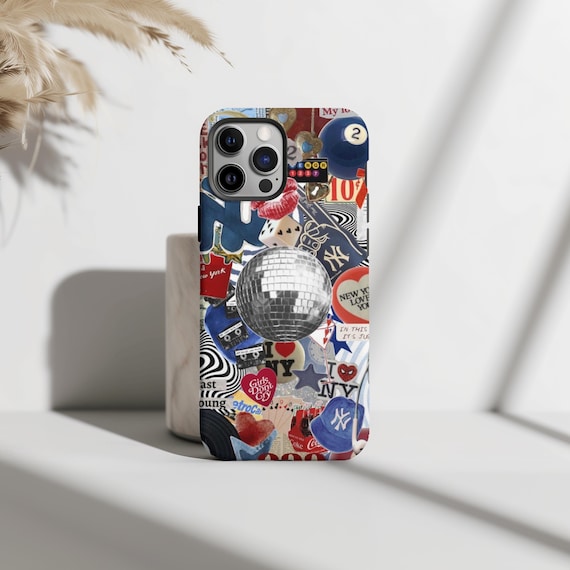 Disco New York City Collage Phone Case, Downtown Girl Aesthetic, Gift for her, iPhone 16 15 14 13 12 11 Pro Max 8 Plus X, Samsung Galaxy S24