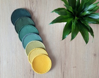 Leather coaster / Handmade leather drink coaster / round table cup coaster / bar coaster / green yellow shades coaster / modern gift