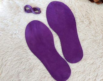 Pre-Punched Suede Leather Soles: Adult Slippers, Purple Anti-slip Booties, Knit Socks