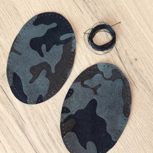Pair of Army Camo Suede Oval Elbow Knee Patches: Italian Leather, Punched or Unpunched