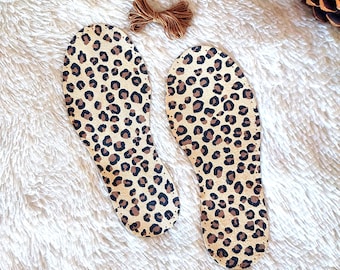 Animal Print Suede Leather Soles: Pre-Punched Non-Slip Slipper Booties