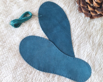 Pre-Punched Suede Leather Soles: Adult Slippers, Blue Jeans Anti-slip Booties, Knit Socks