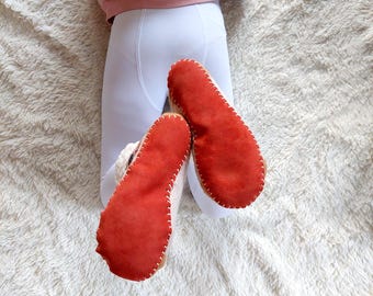 Pre-Punched Kids Suede Leather Soles: Coral Anti-Slip Slipper Booties, Knit Socks, Felted Slippers