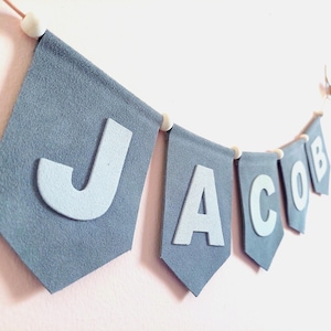 Bandierine in pelle personalizzate con nome per la cameretta dei bambini, gagliardetto festivo in grigio, decorazione unica da appendere alla parete, ghirlanda per la decorazione della cameretta