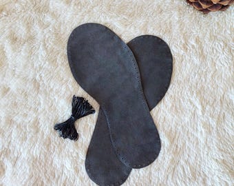 Pre-Punched Suede Leather Soles: Adult Slippers, Dark Gray Anti-slip Booties, Knit Socks