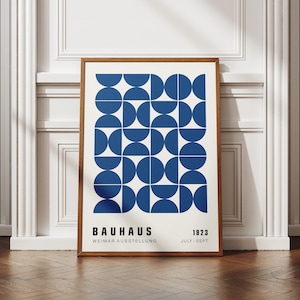 Bauhaus Printable Poster,  Wall Art Print, Blue Geometric Abstract Art, Mid Century Modern Print, Minimalist Poster, Exhibition Print