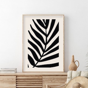 Abstract Botanical Printable Wall Art Black and Beige Flower Art Print Mid Century Modern Organic Shapes Abstract Print Neutral Botanical