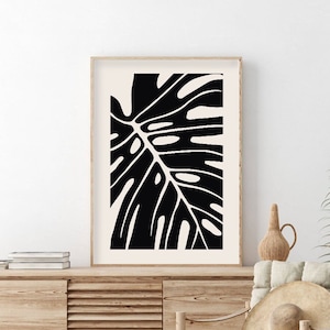 Abstract Botanical Printable Wall Art Black and Beige Flower Art Print Mid Century Modern Organic Shapes Abstract Print Neutral Botanical