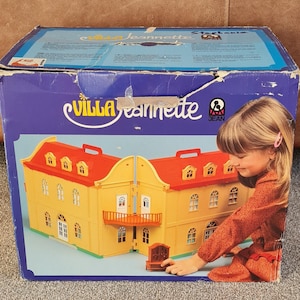 Maison de poupée Jean Hoefler Villa Jeannette vintage des années 1970 Maison de poupée Jean Höfler Jeannette Portable maison de poupée pliante jouets vintage des années 70 cadeau rétro