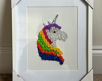 Custom Framed Unicorn Button Art