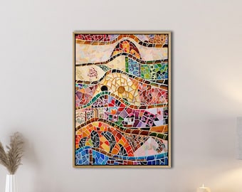 Antoni Gaudi Mosaik Leinwand, Abstrakter Druck, Abstrakte Leinwand Kunst, Moderne Kunst, Expressionismus Kunst, Marmor Moderne Wandkunst, Abstraktes Poster