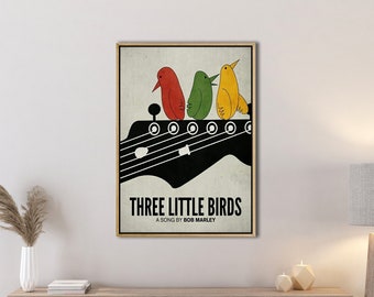Three Little Birds,Bob Marley Inspired Canvas Wall Art, 1970s Vintage Style Poster,Reggae Lovers Art,Great Music Teacher Gift