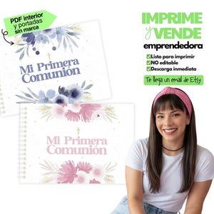 Imprime y VENDE | Libro de Recuerdos Primera Comunión PDF Azul y Rosa | Kit para Emprendedoras | Portadas Editables Canva | Plantilla pdf