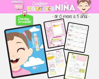 Niña Cuaderno Pediátrico, Girl,  Ipad , PDF, imprimible, digital, planner, baby, childrens, control pediátrico, agenda pediátrica, Español