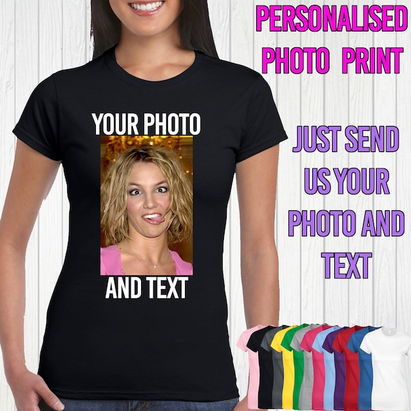 Personalised photo ladies t-shirt printed photograph custom tee womens printed t shirt top uniform workwear hen do top