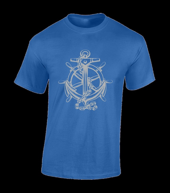 Ships Wheel and Anchor Mens T Shirt Cool Navy Navl Nautical Pirate