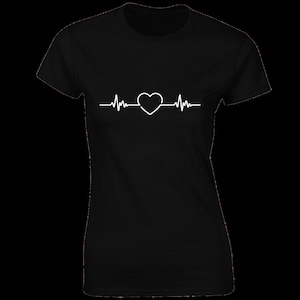 Heartbeat love ladies t shirt ecg ekg cute fashion summer vintage cool top