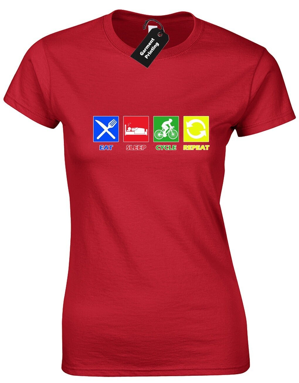 Eat sleep cycle (col) ladies t shirt cycling bike riding cyclist gift present womens funny gift present idea top wife mum new