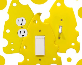Tapa de interruptor de luz con forma de queso, decoración de placa única, cocina maximalista amarilla, decoración del hogar con forma de comida adorable