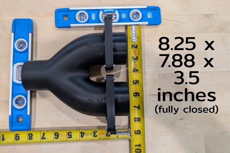 Gate Valve Y Splitter with measuring tapes to show its measurements