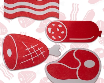 Juego de cuatro adornos de pared con temática de carne, decoración maximalista para la cocina y el hogar, arte atrevido de barbacoa de filetes, regalo único para amantes de la comida y la parrilla.