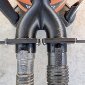 Downward shot of Gate Valve Y Splitter with hoses on it
