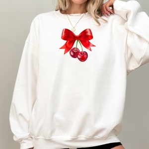 Cherry Bow Gildan Crewneck Sweatshirt, Bow Sweatshirt, Cherry On Top Sweatshirt, Gift Idea, Cute Sweatshirt, Trendy Sweatshirt