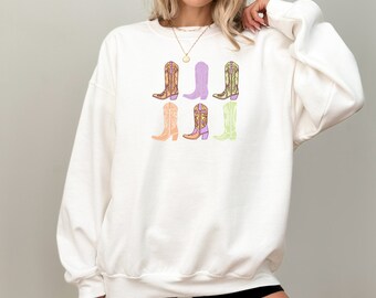Botas de vaquera Gildan Crewneck sudadera, sudadera occidental, botas de vaquero Crewneck, idea de regalo para amigos, sudadera occidental linda femenina