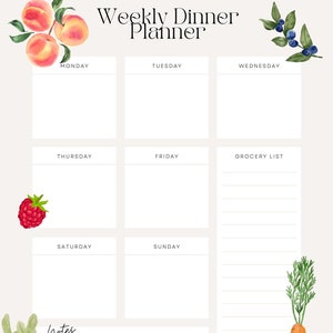 Printable Weekly Dinner Planner Meal Planning Digital Download