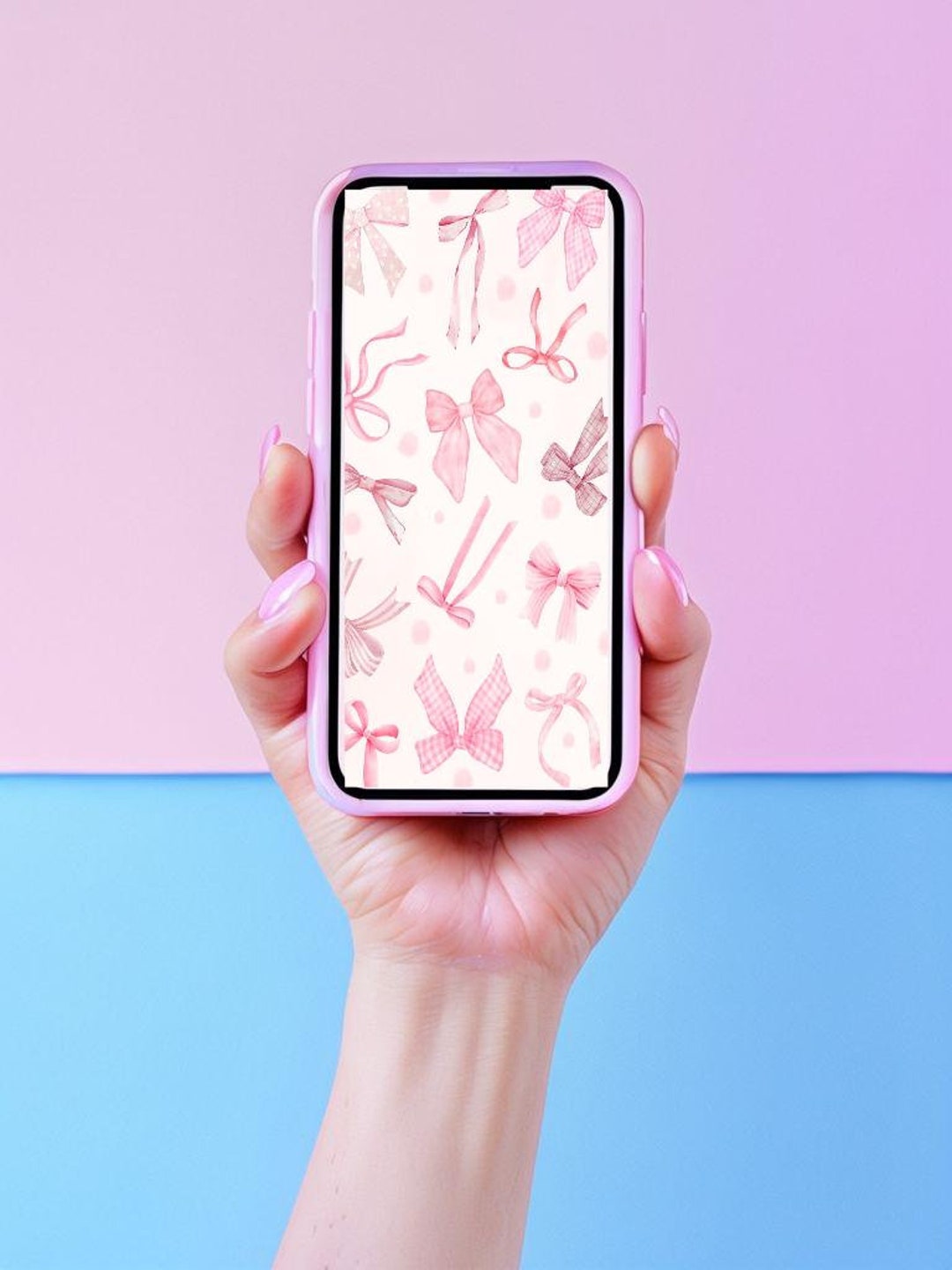Pink Bow Coquette iPhone Wallpaper - Aesthetic Digital Download - Cute ...