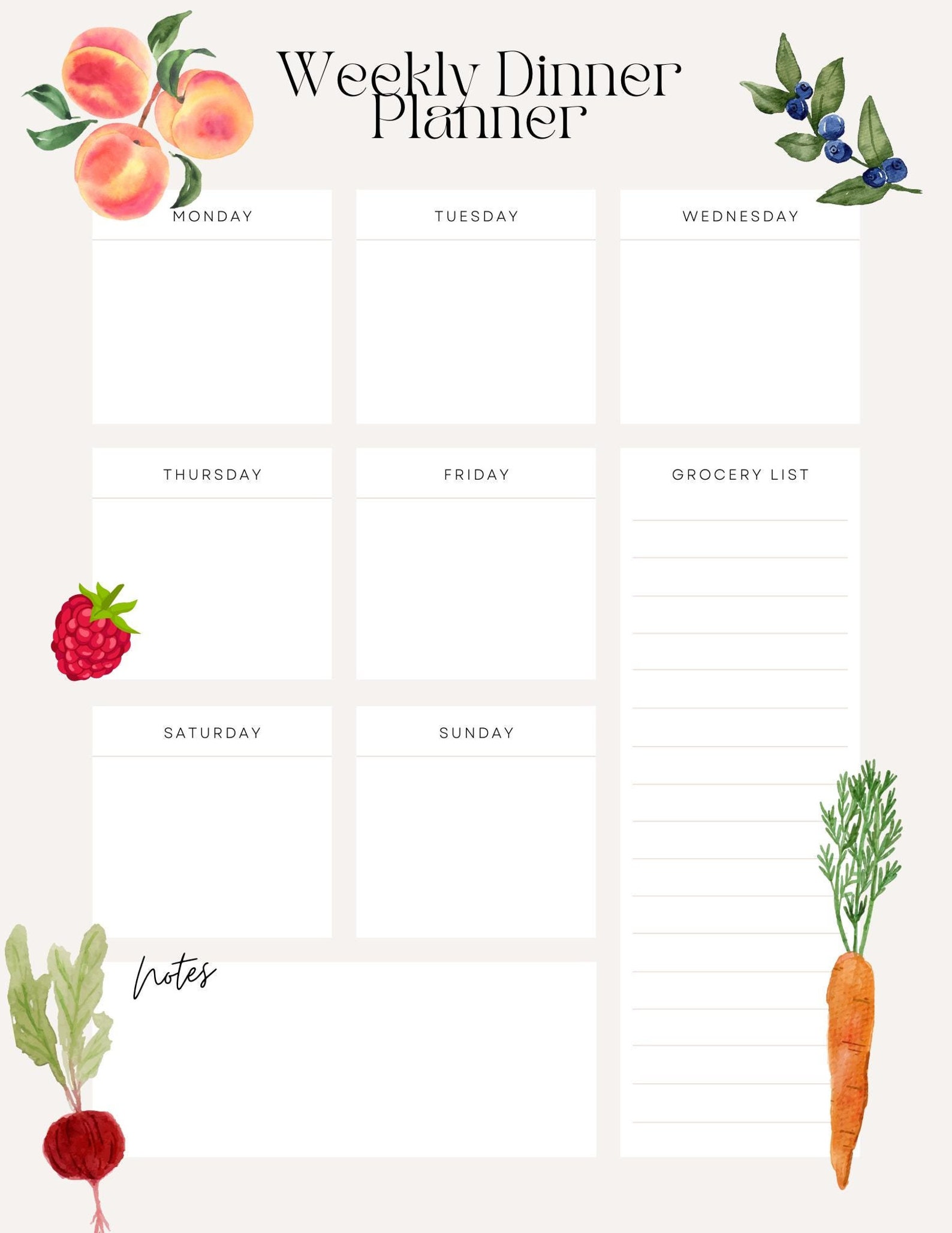 Printable Weekly Dinner Planner - Meal Planning Digital Download
