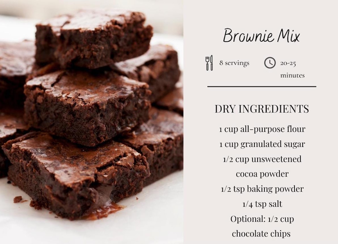 Printable Dry Brownie Mix Recipe DIY Brownie Gift Mix, Digital
