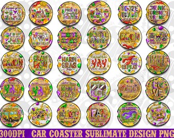 30 Mardi Gras Car Coaster Bundle Png Car Coaster Bundle Mardi PNG, Clip Art Design,Instant Digital Download, Sublimation Design