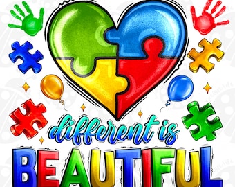 Different is beautiful Autism png sublimation design download, Autism Awareness png, Autism puzzle pieces png, sublimate designs download