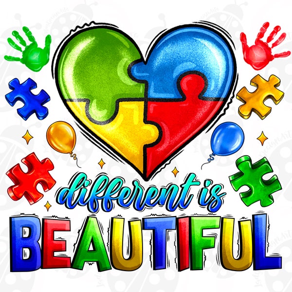 Different is beautiful Autism png sublimation design download, Autism Awareness png, Autism puzzle pieces png, sublimate designs download